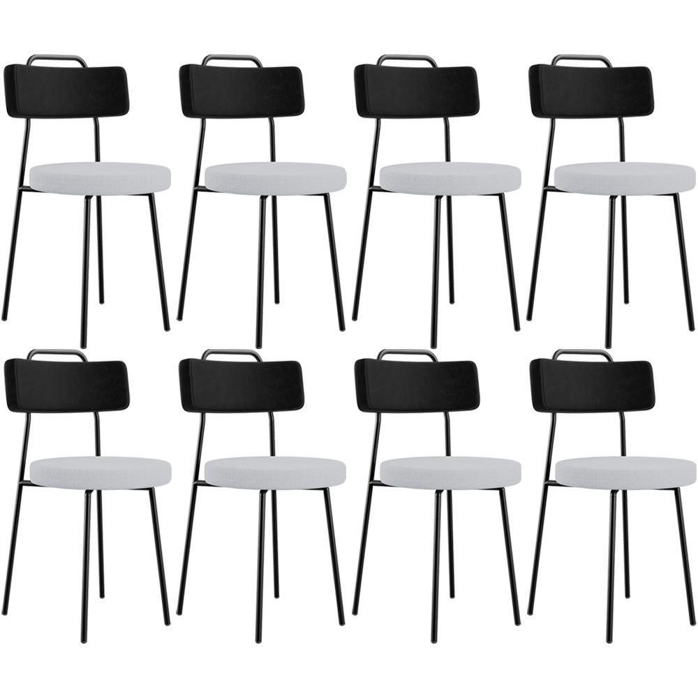 Kit 08 Cadeiras Decorativa Estofada Sala Jantar Barcelona L02 Couríssimo Preto Linho Cinza - Lyam - 1