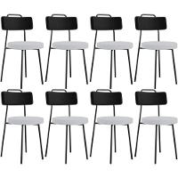 Kit 08 Cadeiras Decorativa Estofada Sala Jantar Barcelona L02 Couríssimo Preto Linho Cinza - Lyam - 1