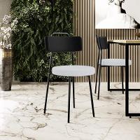 Kit 08 Cadeiras Decorativa Estofada Sala Jantar Barcelona L02 Couríssimo Preto Linho Cinza - Lyam