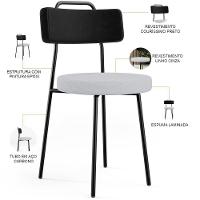Kit 08 Cadeiras Decorativa Estofada Sala Jantar Barcelona L02 Couríssimo Preto Linho Cinza - Lyam - 5
