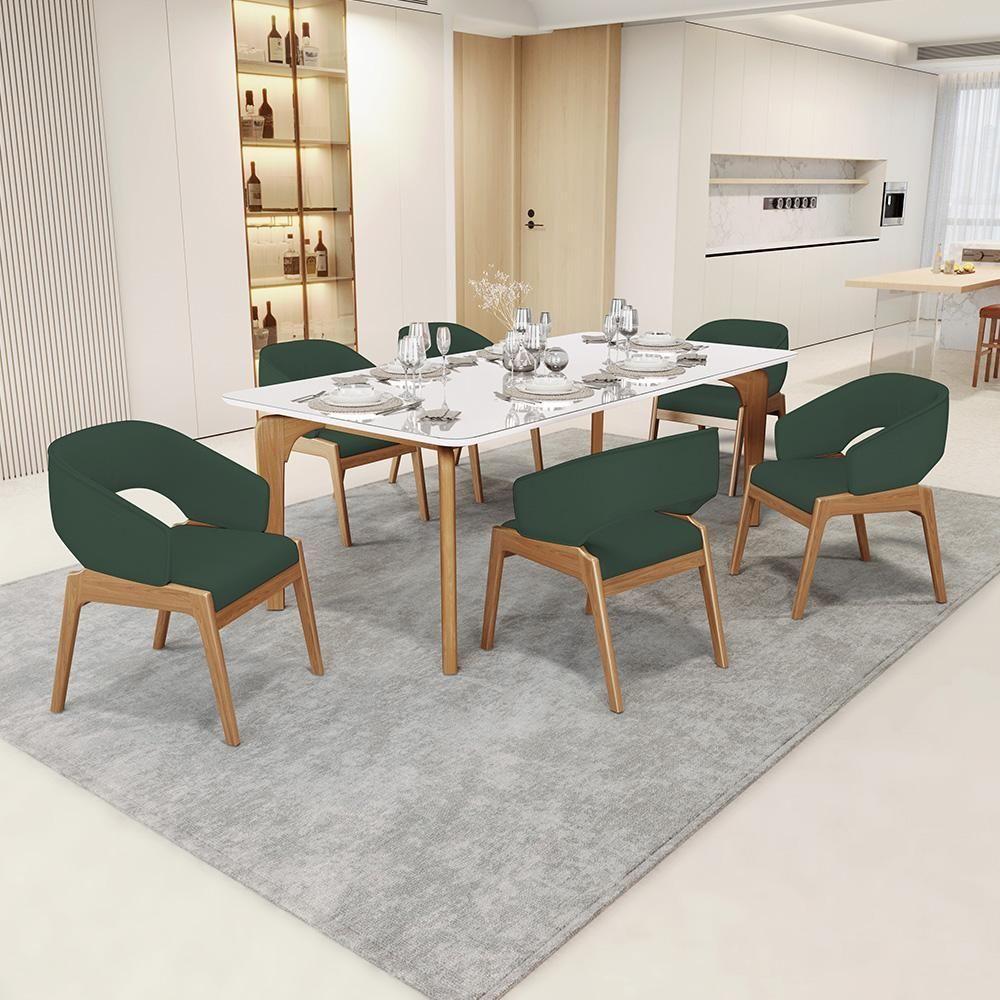 Kit 06 Cadeiras De Jantar E Estar Living Estofada Lince L02 Linho Verde Musgo - Lyam Decor - 8