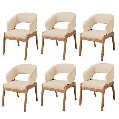 Kit 06 Cadeiras De Jantar E Estar Living Estofada Lince L02 Linho Bege Escuro - Lyam Decor