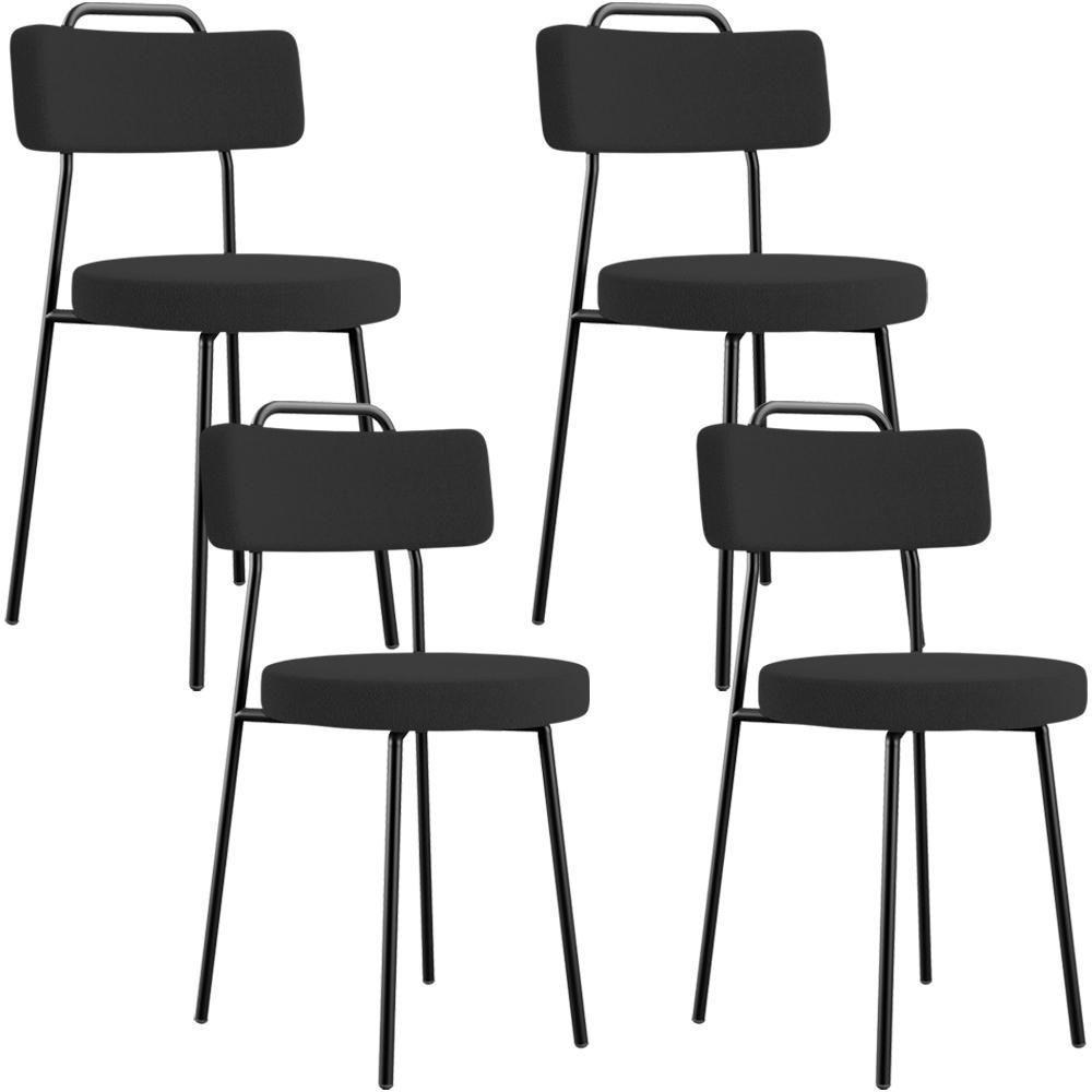 Kit 04 Cadeiras Decorativas Estofada Para Sala De Jantar Barcelona L02 Bouclê Preto - Lyam Decor - 1