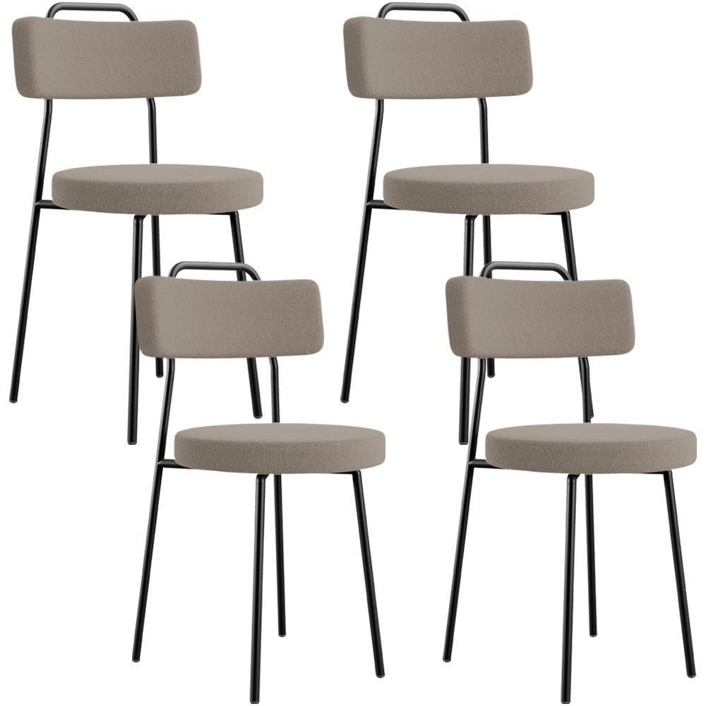 Kit 04 Cadeiras Decorativas Estofada Para Sala De Jantar Barcelona L02 Bouclê Bege - Lyam Decor - 1