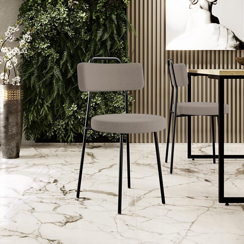 Kit 04 Cadeiras Decorativas Estofada Para Sala De Jantar Barcelona L02 Bouclê Bege - Lyam Decor - 4