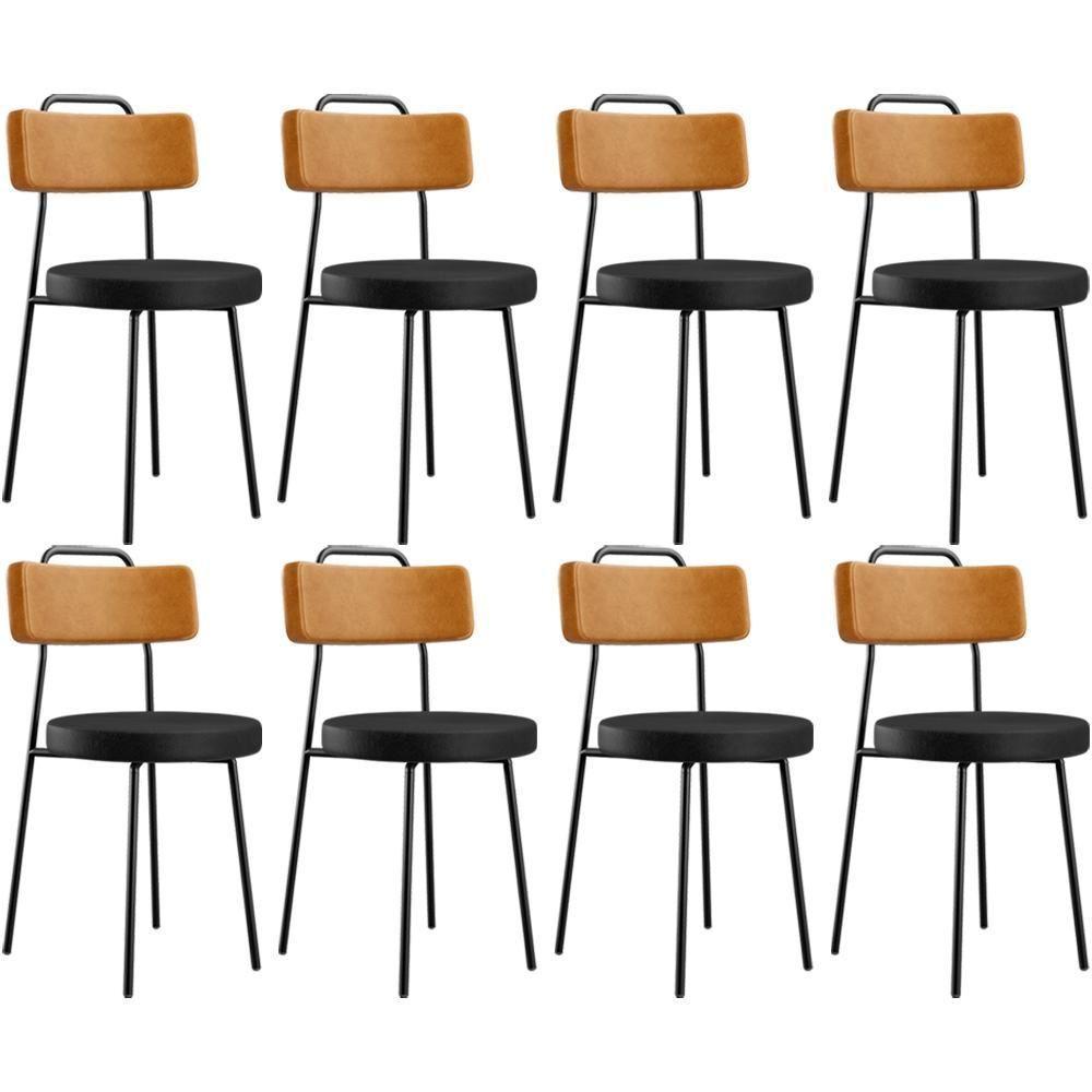 Kit 08 Cadeiras Decorativas Estofada Para Sala Jantar Barcelona L02 Couríssimo Whisky Preto - Lyam - 1