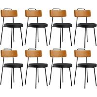 Kit 08 Cadeiras Decorativas Estofada Para Sala Jantar Barcelona L02 Couríssimo Whisky Preto - Lyam - 1