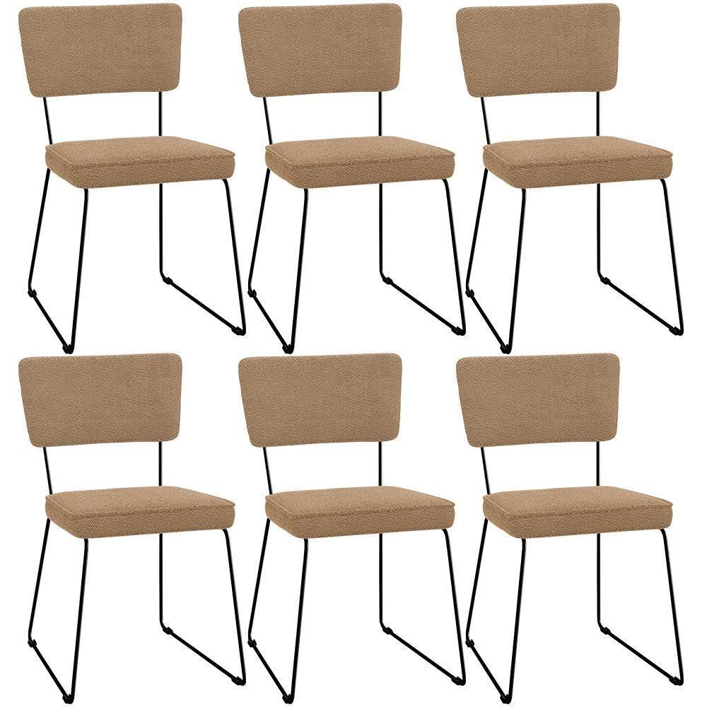 Kit 06 Cadeiras Decorativa Estofada Para Sala De Jantar Base Em Aço Allana L02 Bouclê Mostarda - 1