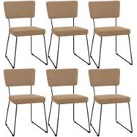 Kit 06 Cadeiras Decorativa Estofada Para Sala De Jantar Base Em Aço Allana L02 Bouclê Mostarda - 1