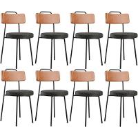 Kit 08 Cadeiras Decorativas Estofada Sala De Jantar Barcelona L02 Couríssimo Camel Linho Chumbo - 1