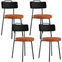 Kit 04 Cadeiras Estofada Para Sala De Jantar Barcelona L02 Couríssimo Preto Tecido Terracota - Lyam - 1