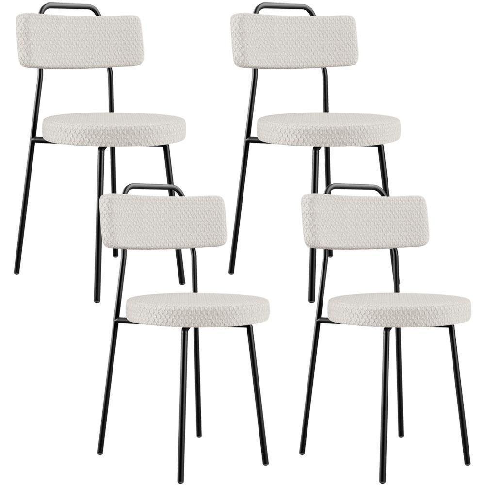 Kit 04 Cadeiras Decorativas Estofada Para Sala De Jantar Barcelona L02 Bouclê Cru - Lyam Decor - 1