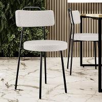 Kit 04 Cadeiras Decorativas Estofada Para Sala De Jantar Barcelona L02 Bouclê Cru - Lyam Decor