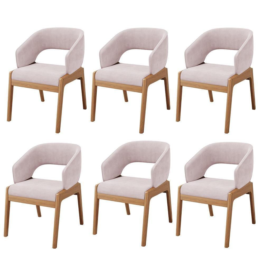 Kit 06 Cadeiras De Jantar E Estar Living Estofada Lince L02 Suede Rosê - Lyam Decor - 1