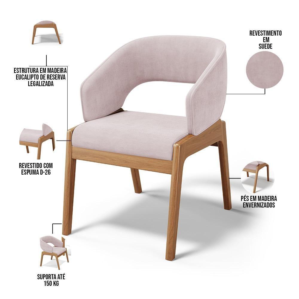Kit 06 Cadeiras De Jantar E Estar Living Estofada Lince L02 Suede Rosê - Lyam Decor - 5
