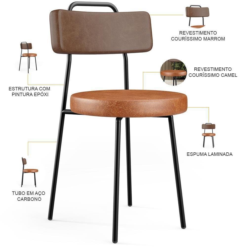 Kit 04 Cadeiras Decorativas Estofada Para Sala Jantar Barcelona L02 Couríssimo Marrom Camel - Lyam - 5