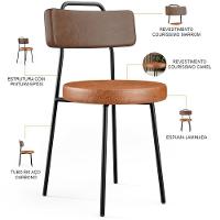 Kit 04 Cadeiras Decorativas Estofada Para Sala Jantar Barcelona L02 Couríssimo Marrom Camel - Lyam - 5