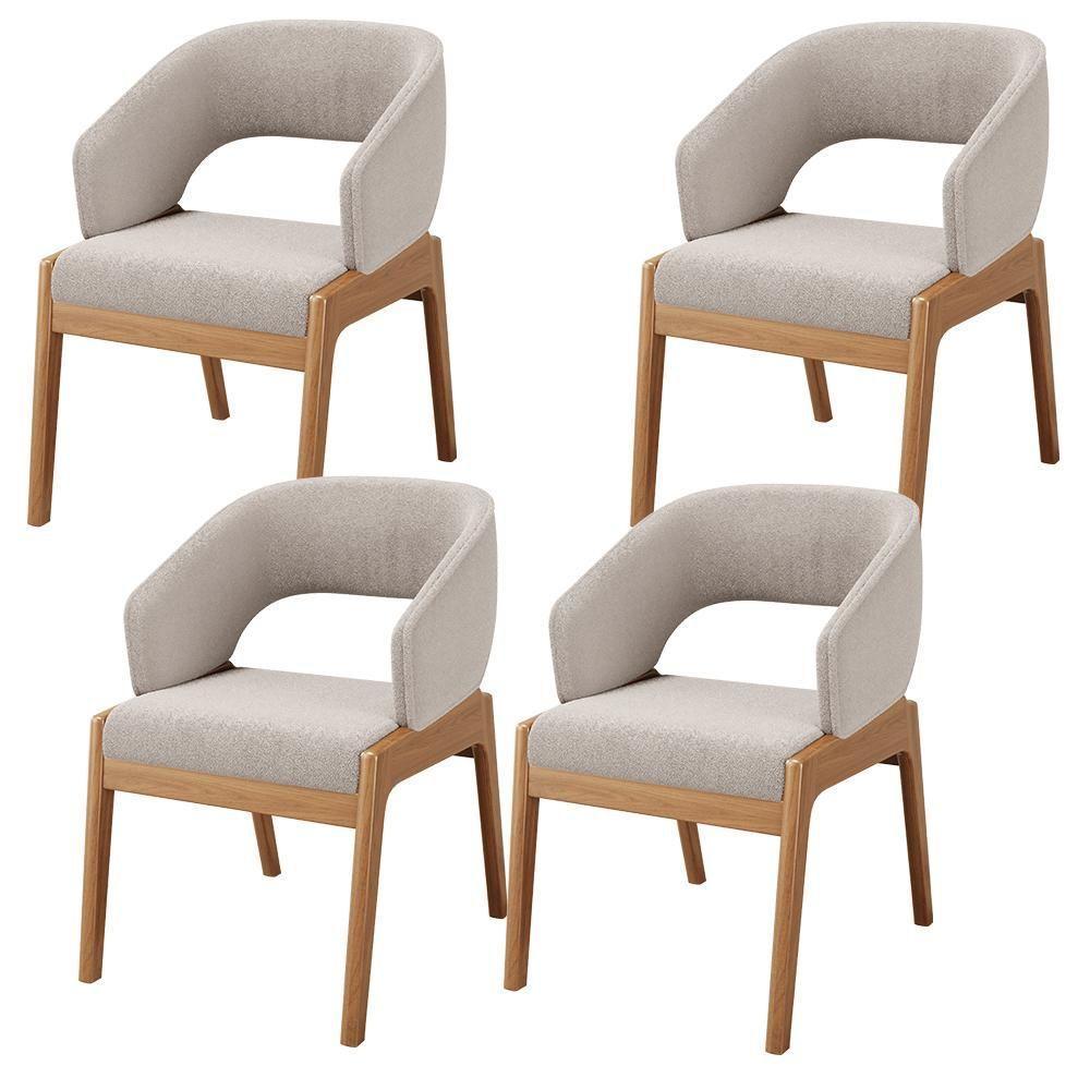 Kit 04 Cadeiras De Jantar E Estar Living Estofada Lince L02 Bouclê Bege - Lyam Decor - 1