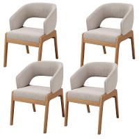 Kit 04 Cadeiras De Jantar E Estar Living Estofada Lince L02 Bouclê Bege - Lyam Decor - 1