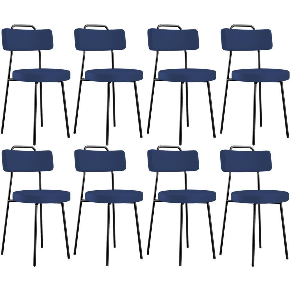 Kit 08 Cadeiras Decorativas Estofada Sala De Jantar Barcelona L02 Facto Azul Marinho - Lyam Decor - 1