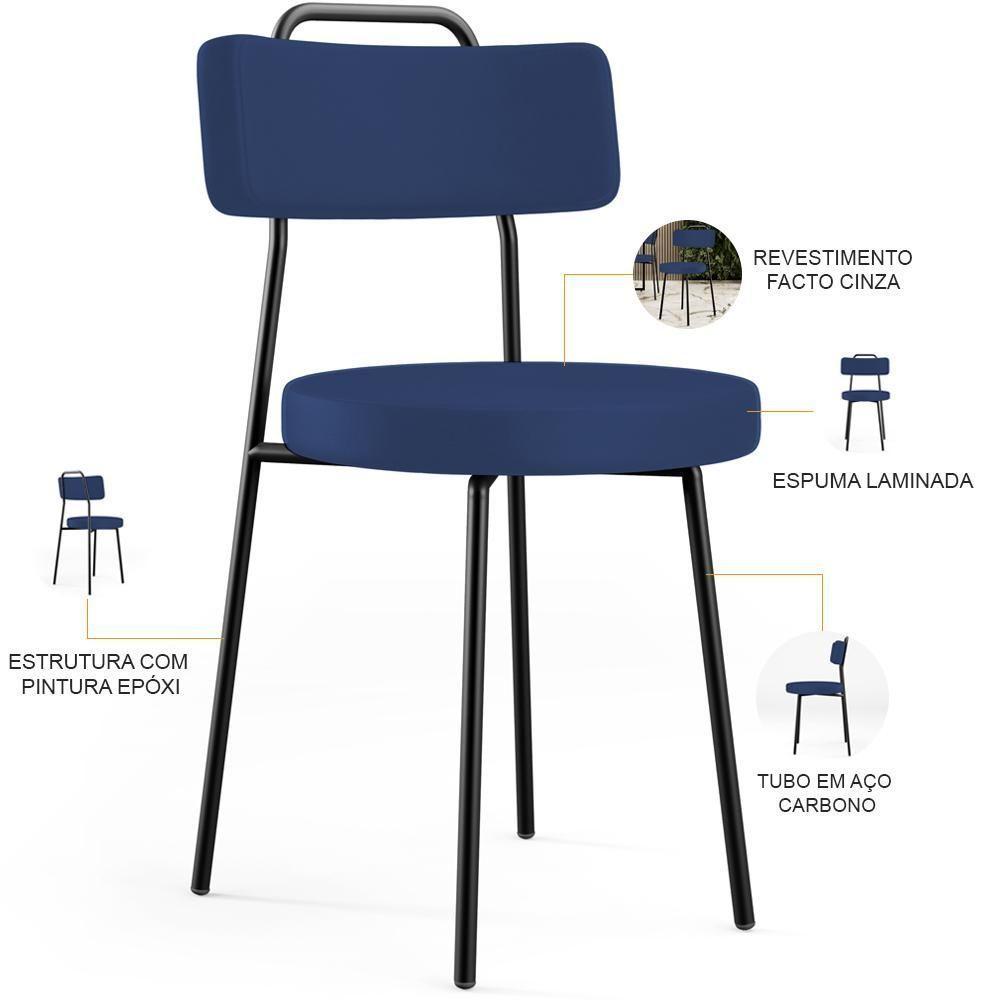Kit 08 Cadeiras Decorativas Estofada Sala De Jantar Barcelona L02 Facto Azul Marinho - Lyam Decor - 5