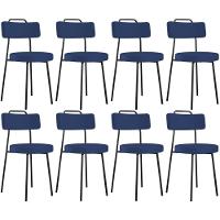 Kit 08 Cadeiras Decorativas Estofada Sala De Jantar Barcelona L02 Facto Azul Marinho - Lyam Decor - 1