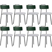 Kit 08 Cadeiras Decorativa Estofada Sala Jantar Barcelona L02 Facto Verde Musgo Linho Cinza - Lyam - 1