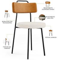 Kit 08 Cadeiras Decorativa Estofada Sala De Jantar Barcelona L02 Couríssimo Whisky Linho Cru - Lyam - 2