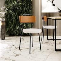 Kit 08 Cadeiras Decorativa Estofada Sala De Jantar Barcelona L02 Couríssimo Whisky Linho Cru - Lyam - 8