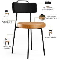 Kit 06 Cadeiras Decorativas Estofada Para Sala Jantar Barcelona L02 Couríssimo Preto Whisky - Lyam - 3