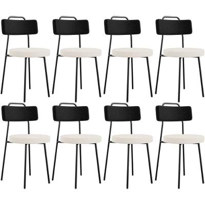 Kit 08 Cadeiras Decorativa Estofada Sala Jantar Barcelona L02 Couríssimo Preto Linho Cru - Lyam