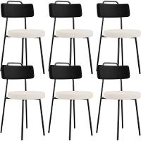 Kit 06 Cadeiras Decorativa Estofada Sala De Jantar Barcelona L02 Couríssimo Preto Linho Cru - Lyam - 1