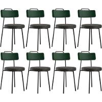 Kit 08 Cadeiras Decorativa Estofada Sala Jantar Barcelona L02 Facto Verde Musgo Linho Chumbo - Lyam - 1