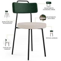 Kit 04 Cadeiras Decorativa Estofada Sala Jantar Barcelona L02 Facto Verde Musgo Linho Bege - Lyam - 2