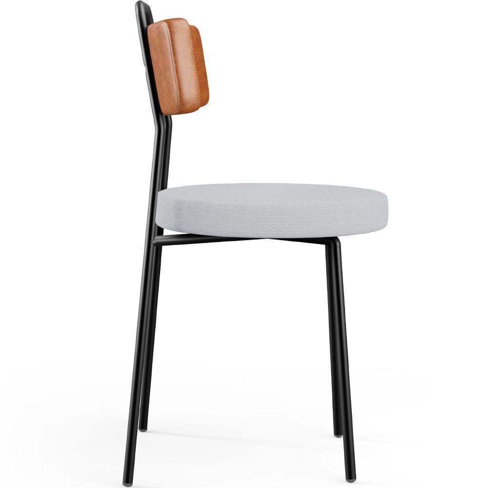 Kit 06 Cadeiras Decorativas Estofada Sala Jantar Barcelona L02 Couríssimo Camel Linho Cinza - Lyam - 5