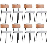 Kit 08 Cadeiras Decorativas Estofada Sala Jantar Barcelona L02 Couríssimo Camel Linho Cinza - Lyam - 1