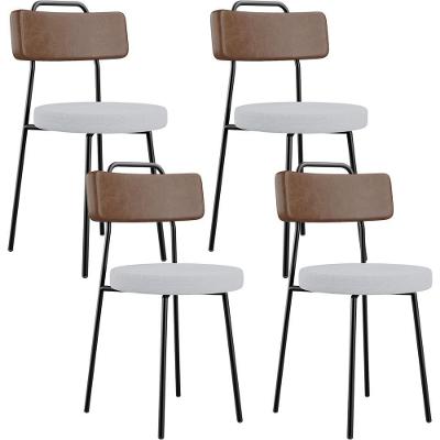 Kit 04 Cadeiras Estofada Para Sala De Jantar Barcelona L02 Couríssimo Marrom Linho Cinza - Lyam