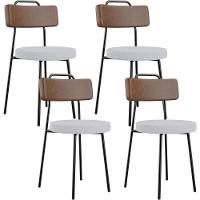 Kit 04 Cadeiras Estofada Para Sala De Jantar Barcelona L02 Couríssimo Marrom Linho Cinza - Lyam - 1