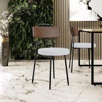 Kit 04 Cadeiras Estofada Para Sala De Jantar Barcelona L02 Couríssimo Marrom Linho Cinza - Lyam