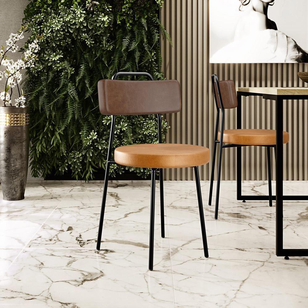 Kit 04 Cadeiras Decorativas Estofada Para Sala Jantar Barcelona L02 Couríssimo Marrom Whisky - Lyam - 7