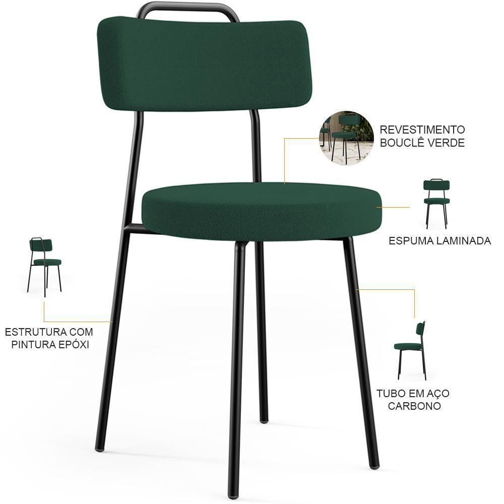 Kit 04 Cadeiras Decorativas Estofada Para Sala De Jantar Barcelona L02 Bouclê Verde - Lyam Decor - 8