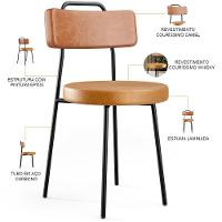 Kit 06 Cadeiras Decorativas Estofada Para Sala Jantar Barcelona L02 Couríssimo Camel Whisky - Lyam