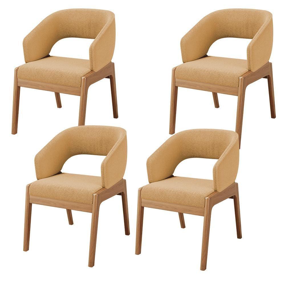 Kit 04 Cadeiras De Jantar E Estar Living Estofada Lince L02 Bouclê Mostarda - Lyam Decor - 1