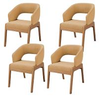 Kit 04 Cadeiras De Jantar E Estar Living Estofada Lince L02 Bouclê Mostarda - Lyam Decor - 1