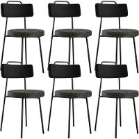 Kit 06 Cadeiras Decorativa Estofada Sala Jantar Barcelona L02 Couríssimo Preto Linho Chumbo - Lyam - 1