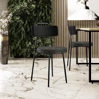 Kit 06 Cadeiras Decorativa Estofada Sala Jantar Barcelona L02 Couríssimo Preto Linho Chumbo - Lyam