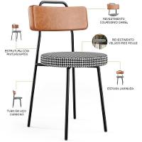 Kit 08 Cadeiras Decorativas Estofada Sala Jantar Barcelona L02 Couríssimo Camel Pied Poule - Lyam - 3