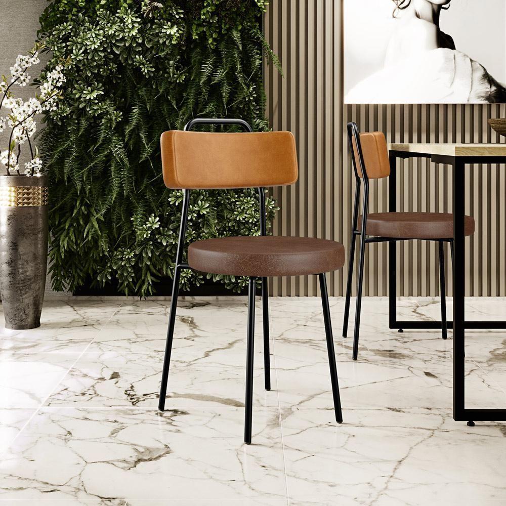 Kit 06 Cadeiras Decorativas Estofada Para Sala Jantar Barcelona L02 Couríssimo Whisky Marrom - Lyam - 6