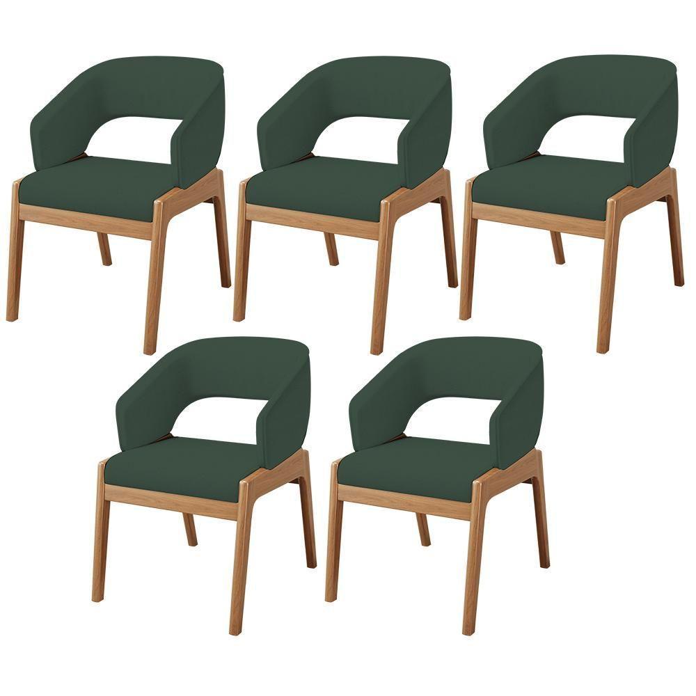 Kit 05 Cadeiras De Jantar E Estar Living Estofada Lince L02 Linho Verde Musgo - Lyam Decor - 1