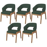 Kit 05 Cadeiras De Jantar E Estar Living Estofada Lince L02 Linho Verde Musgo - Lyam Decor - 1
